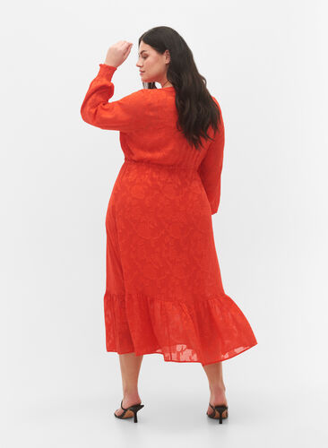 Långärmad midi-klänning i jacquard-look, Orange.com, Model image number 1