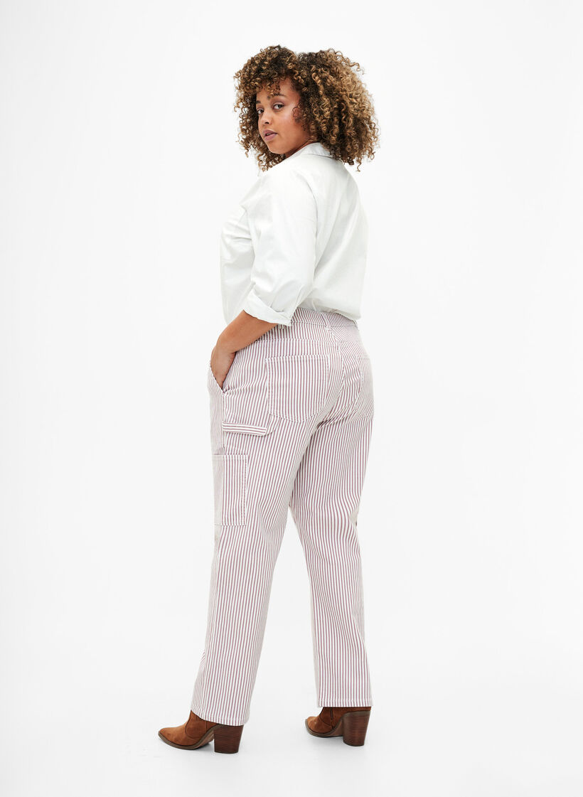 Randiga cargojeans med rak passform, Rose White Stripe, Model image number 1
