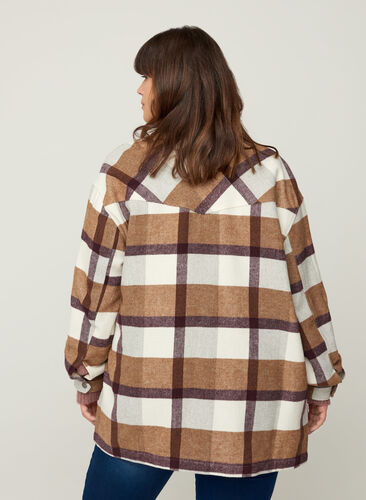 Rutig oversize-skjortjacka, Brown Check Ass, Model image number 1