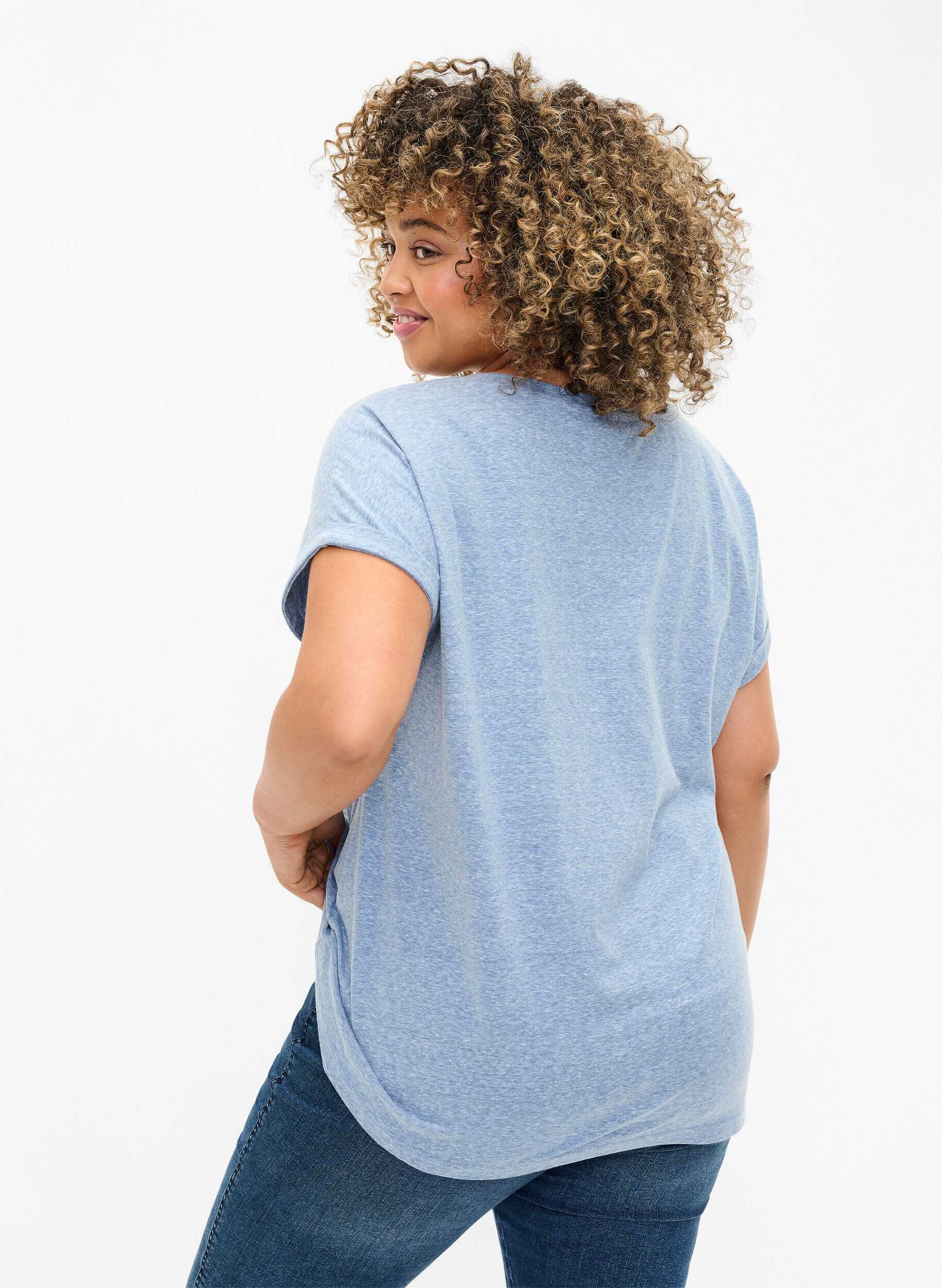 ZizziMelerad t-shirt med korta &auml;rmar, Bl&aring;, Model image number 2