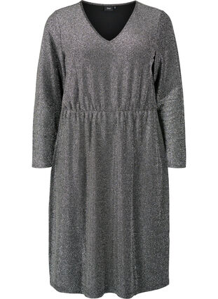 Glitterklänning med v-ringning, Black Silver, Packshot image number 0