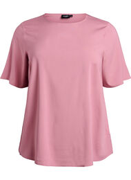Kort&auml;rmad v&auml;vd blus med rund hals, Rosa