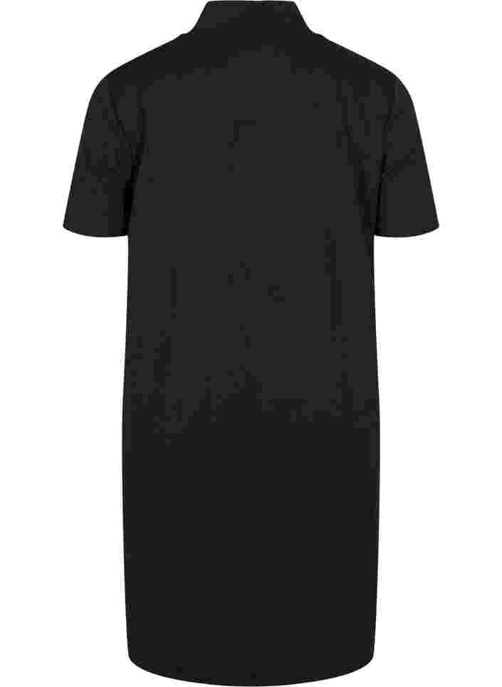 Kortärmad klänning med hög krage, Black, Packshot image number 1
