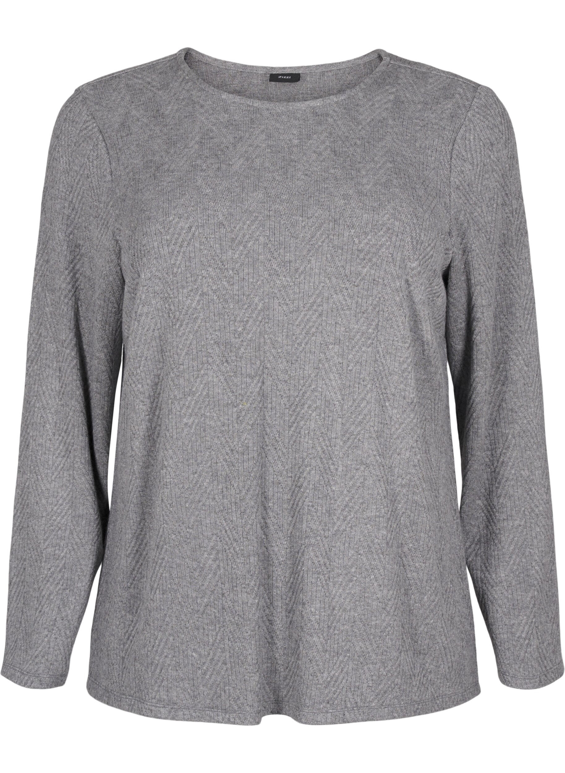 Zizzi M&ouml;nstrad blus med l&aring;nga &auml;rmar, Gr&aring;, Packshot image number 0