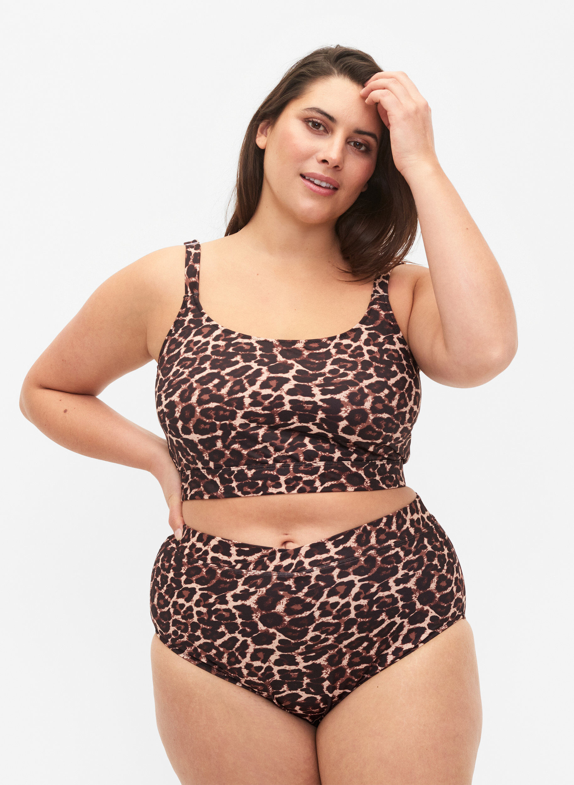 Zizzi Bikinitrosor med tryck och h&ouml;g midja, Autentic Leopard, Model image number 0