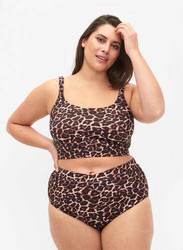 Bikinitrosor med tryck och hög midja, Autentic Leopard, Model image number 0