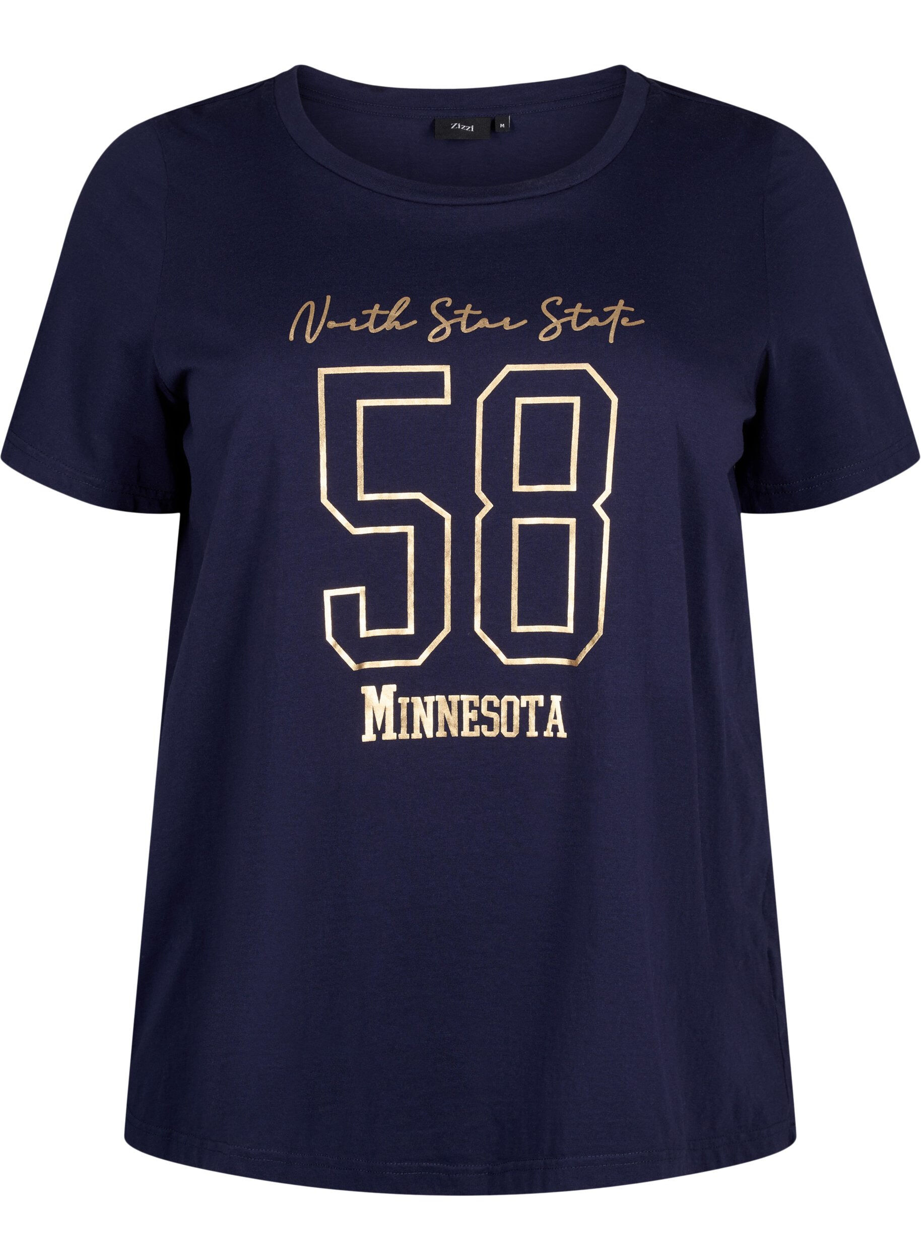Zizzi T-shirt i bomull med textmotiv, Evening Blue w. 58, Packshot image number 0