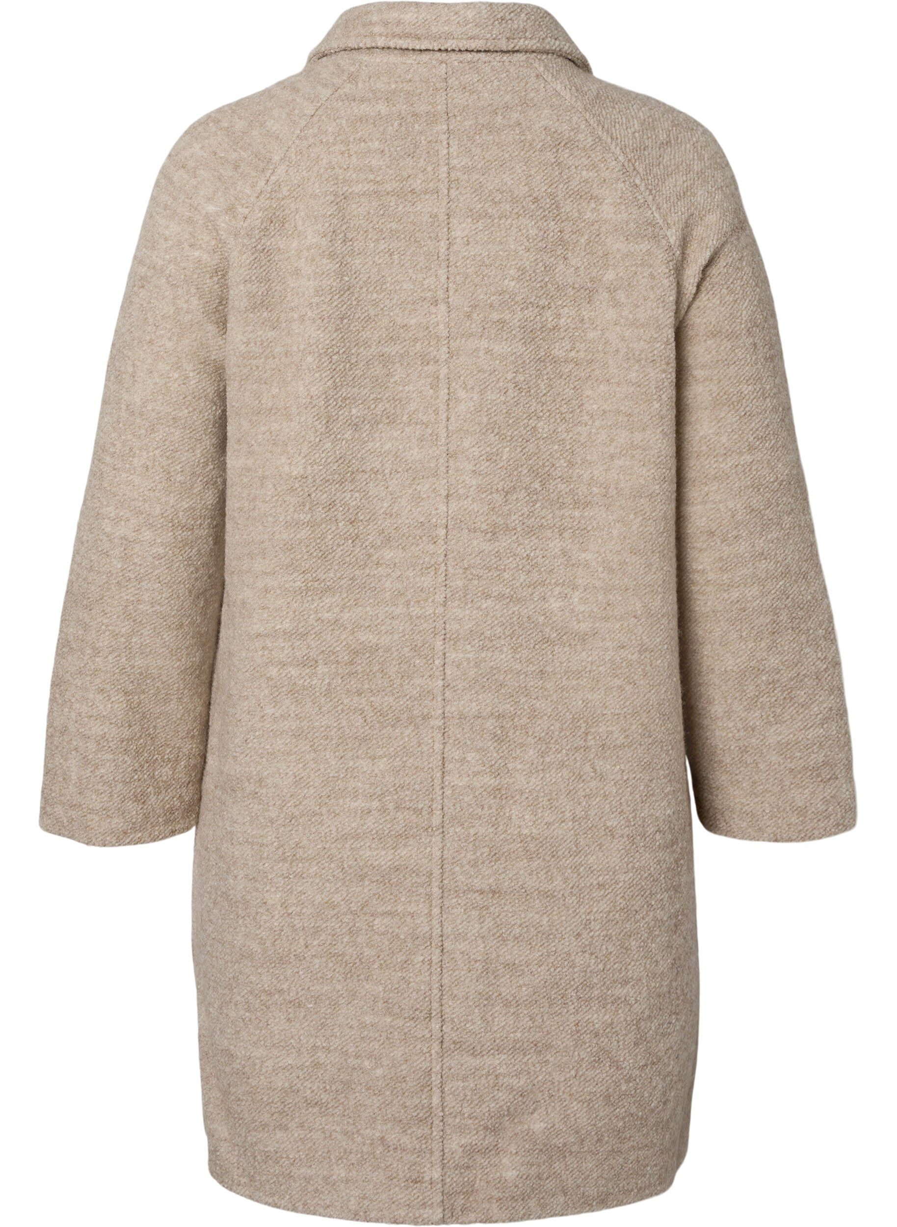 Zizzi Pl&auml;derad boucl&eacute;-kappa med knappar, Simply Taupe, Packshot image number 1