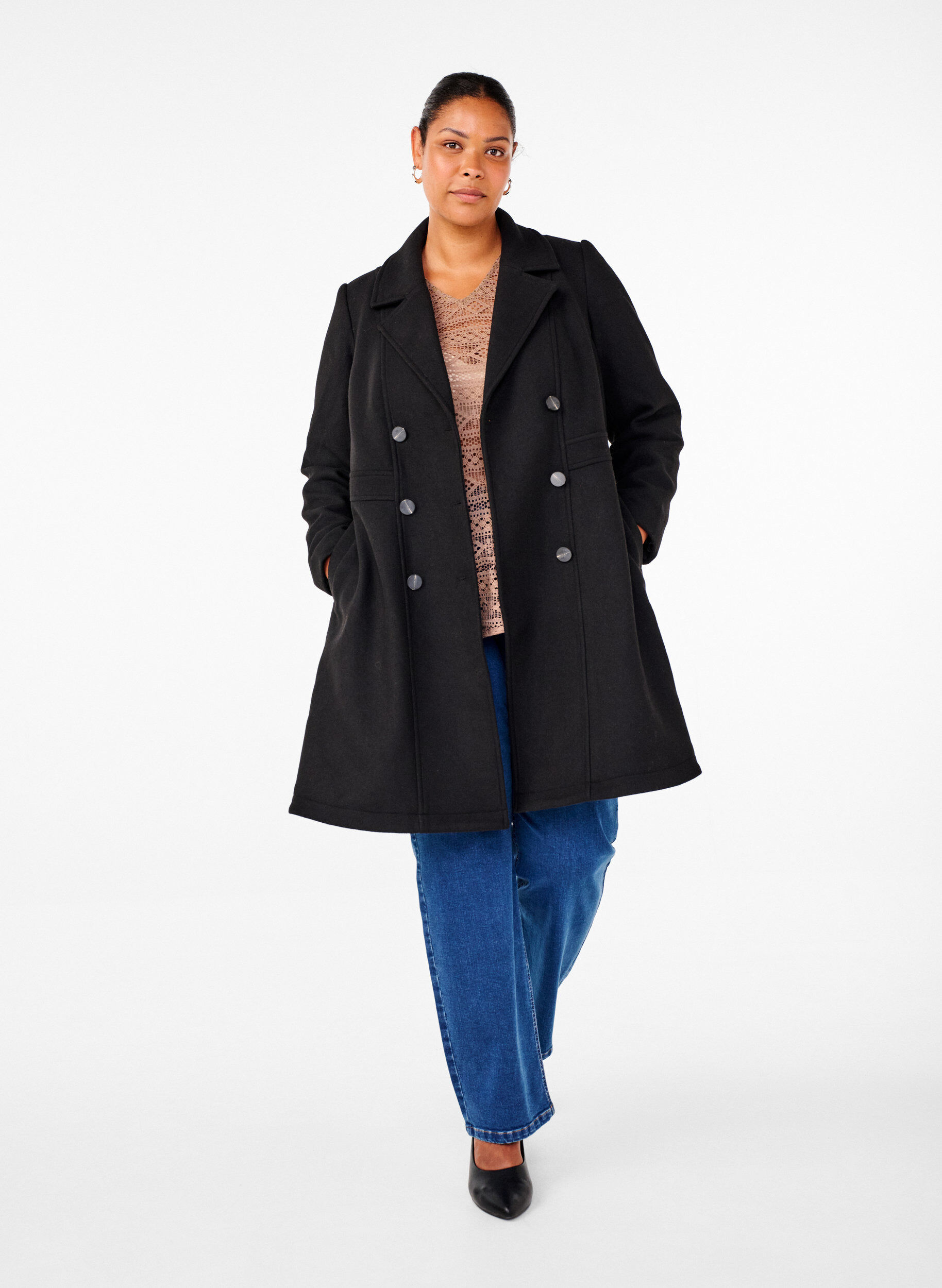 ZizziA-linjeformad ullrock med fickor, Svart, Model image number 1