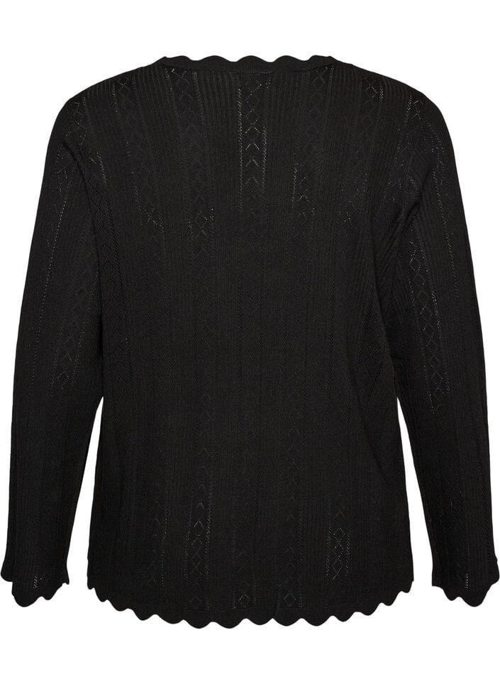 Cardigan with eyelet embroidery and wavy edges, Black, Packshot image number 1