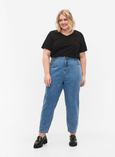 Ankellånga Gemma jeans med hög midja, Light blue denim, Model image number 0