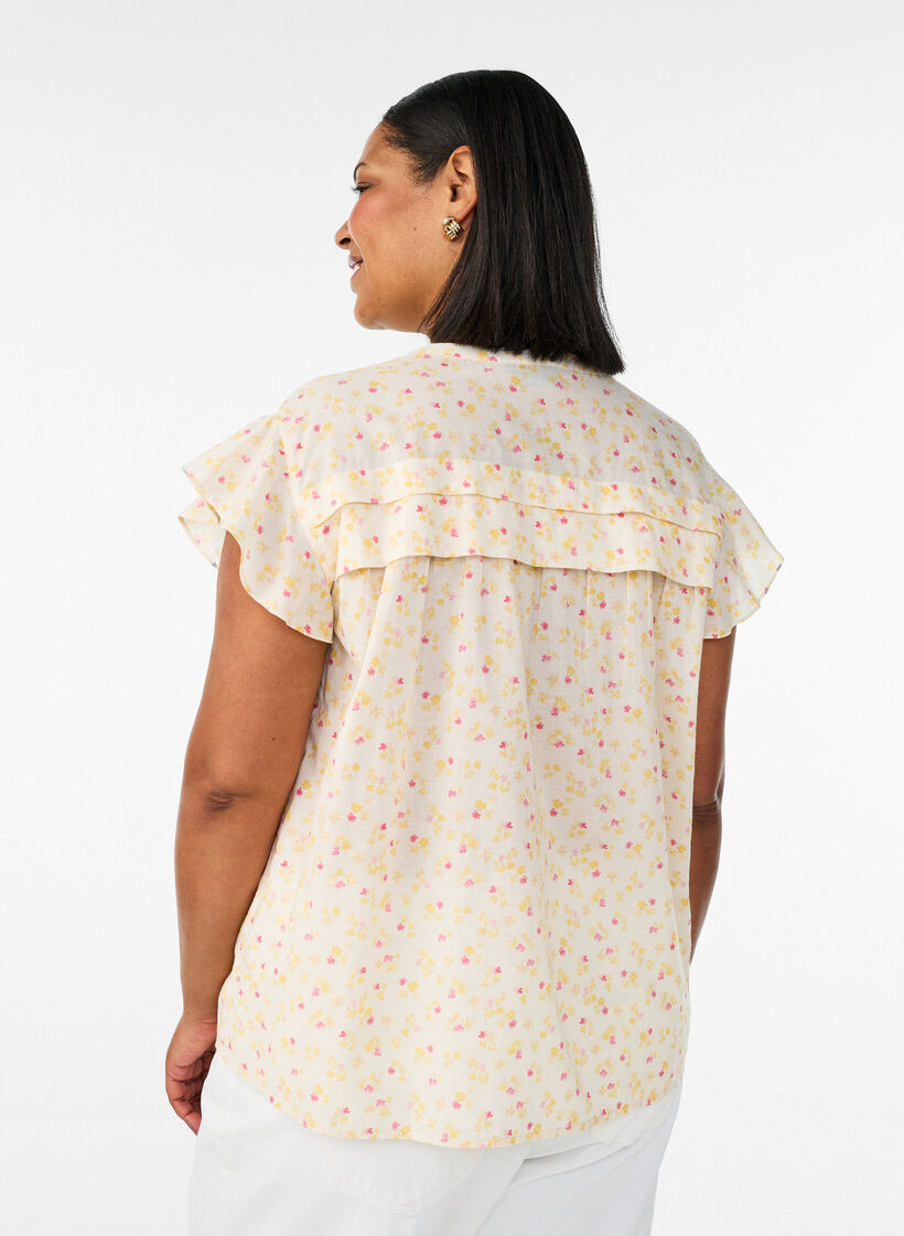 &Auml;rml&ouml;s a-linjeformad skjortblus i bomull, Gul, Model image number 2