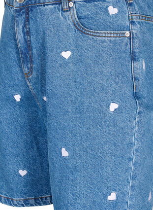 Jeansshorts med hög midja och broderade hjärtan, Light Blue Heart, Packshot image number 2