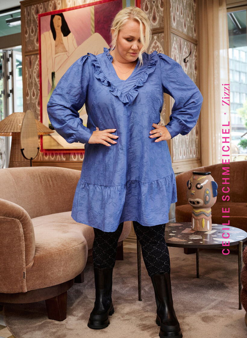 Sömlösa leggings med silverfärgat mönster, Black, Image image number 0