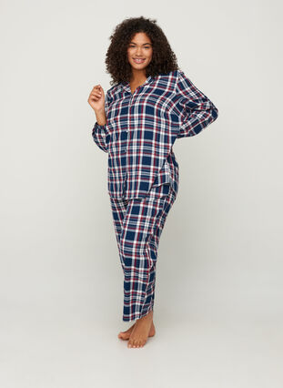 Rutiga pyjamasbyxor i bomull, Navy Comb Check, Model image number 2