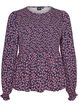 Blus med smock upptill och blommigt m&ouml;nster, Bl&aring;, Packshot image number 0