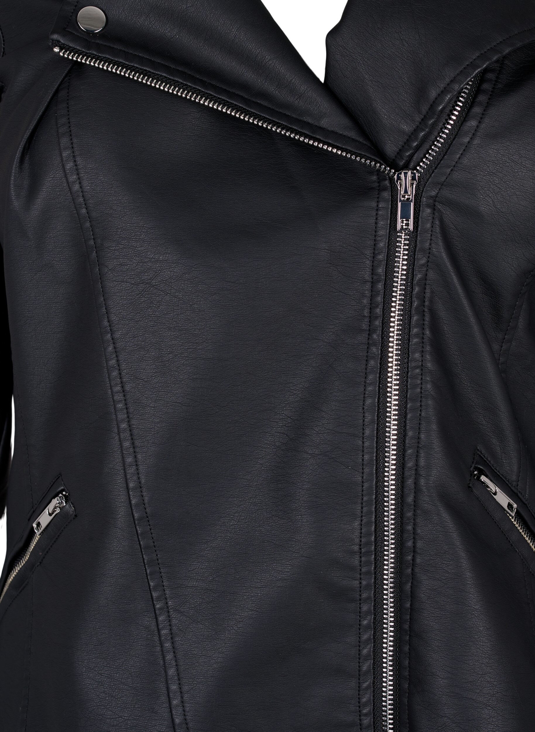 ZizziImiterat l&auml;der biker jacka, Svart, Packshot image number 2