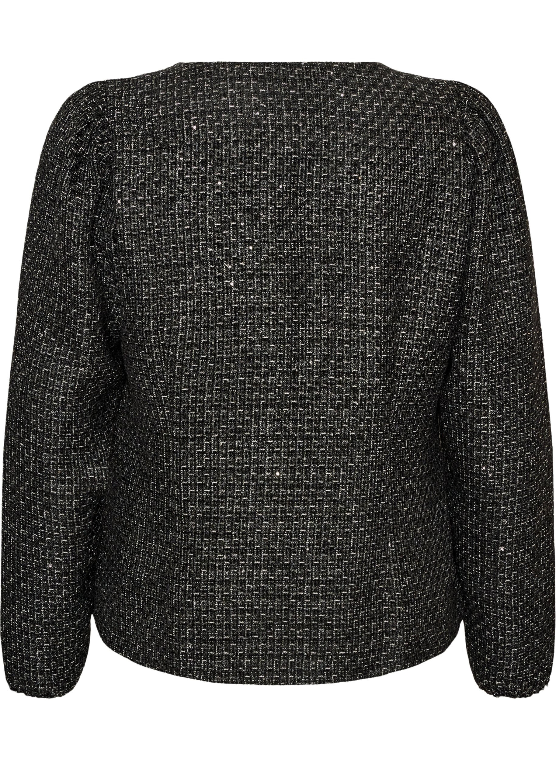 ZizziJacka i boucl&eacute; med paljetter och dekorativa knappar, Svart, Packshot image number 1