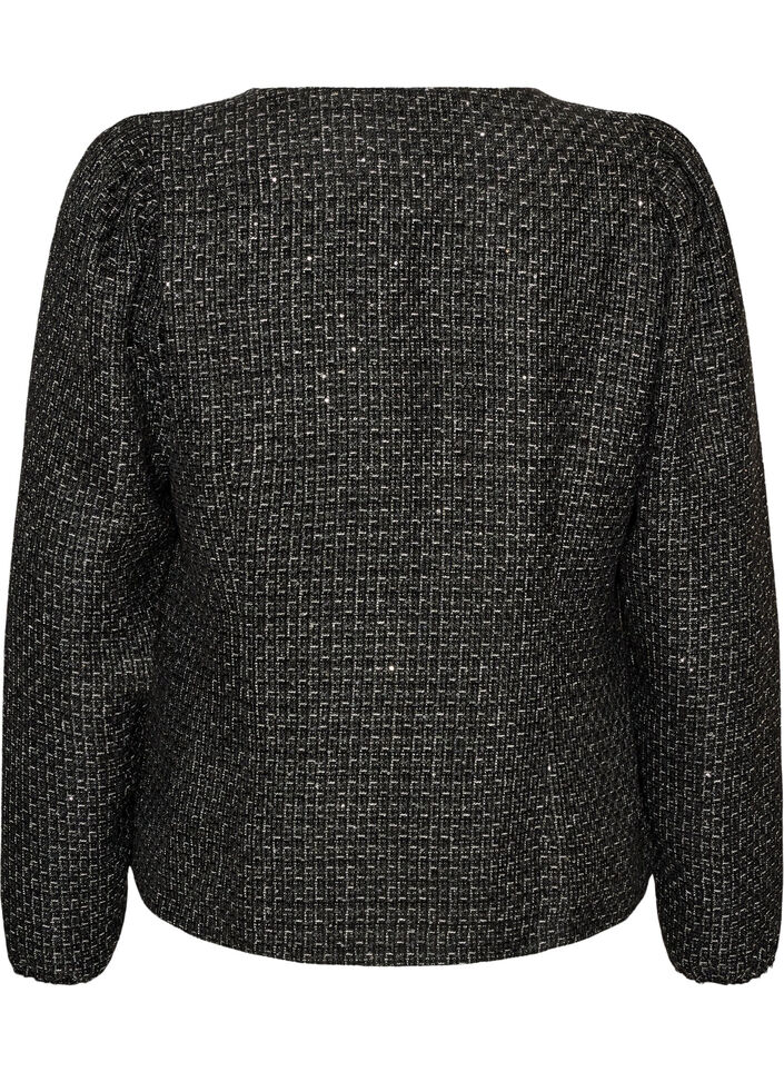 Jacka i boucl&eacute; med paljetter och dekorativa knappar, Svart, Packshot image number 1