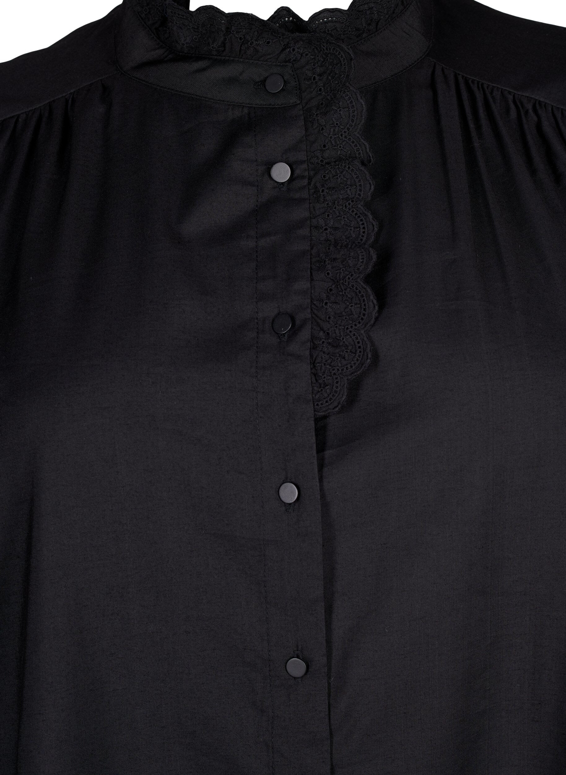 Zizzi Viskosshirt blus med ruffles, Black, Packshot image number 2