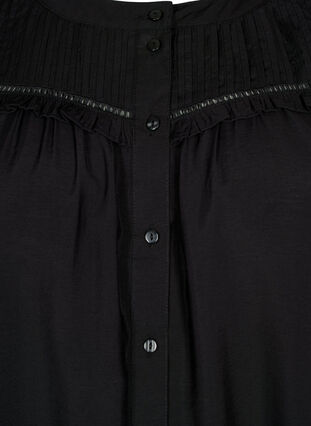 Skjortblus med volanger och veck, Black, Packshot image number 2