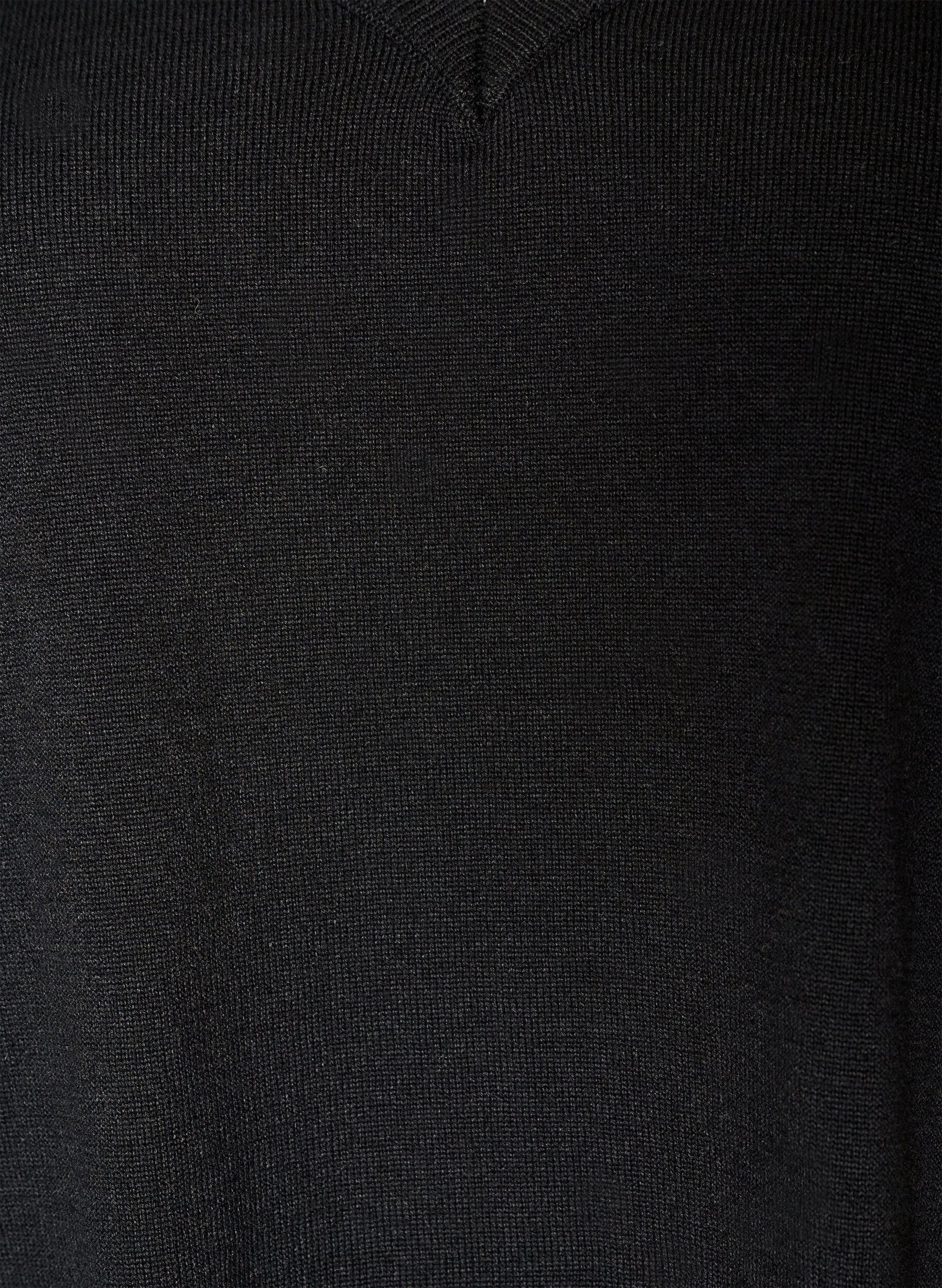 ZizziStickad blus med v-ringning och spetskant, Svart, Packshot image number 2