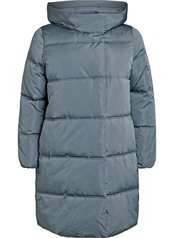 Lång pufferjacka med huva, Blå, Model
