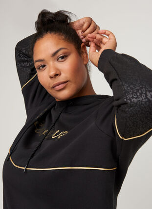 Sweatshirt med huva och print, Black, Model image number 2