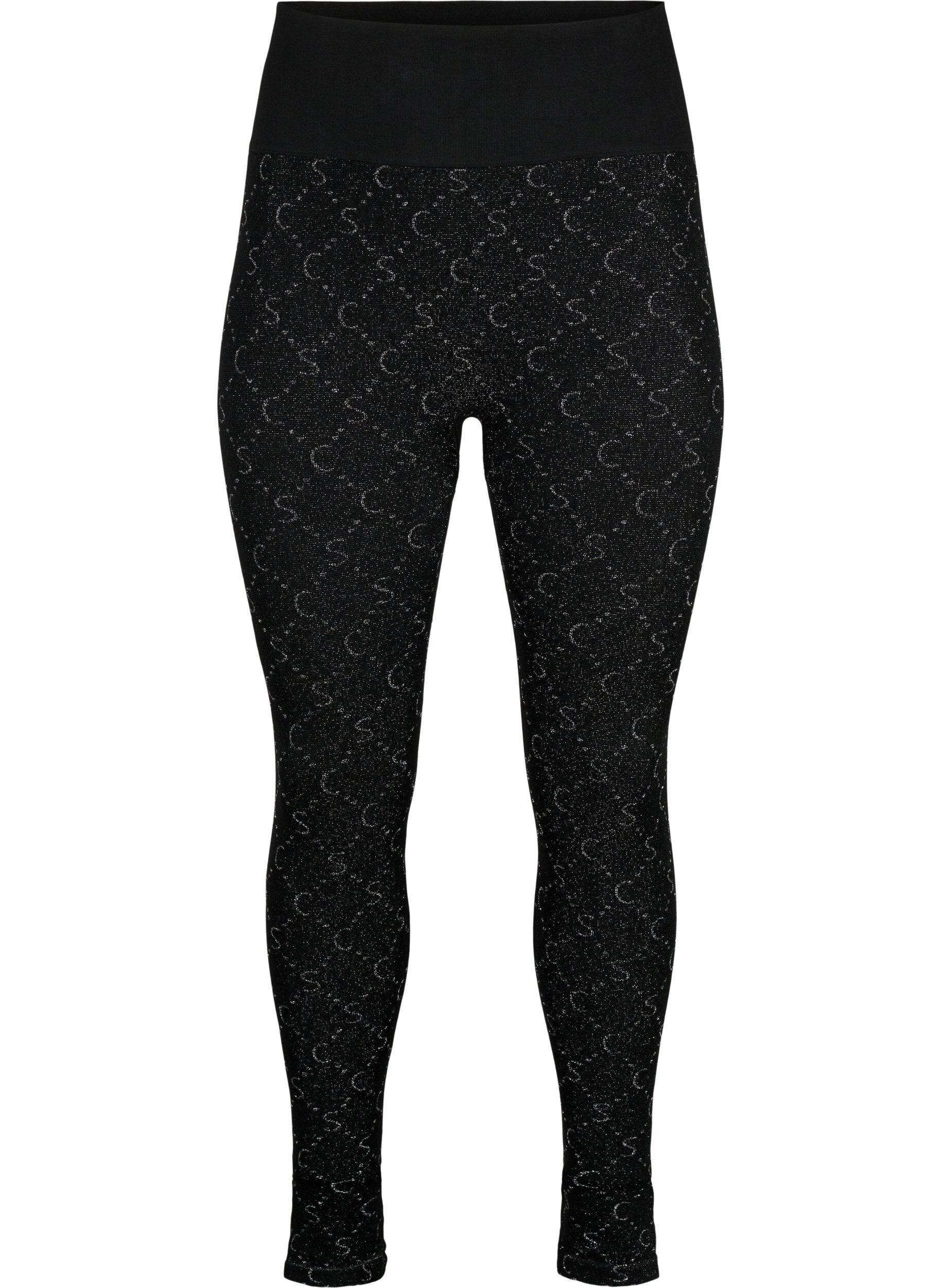 Zizzi S&ouml;ml&ouml;sa leggings med silverf&auml;rgat m&ouml;nster, Black, Packshot image number 0