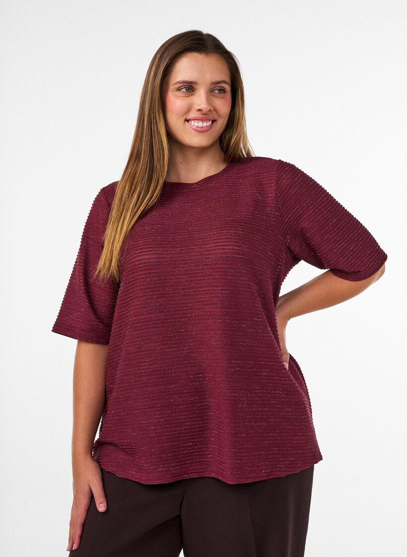 Blus med struktur och glitter, R&ouml;d, Model image number 0