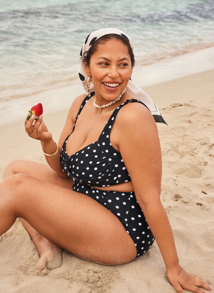 Vadderad bikinitopp med tryck, Svart, Image image number 0