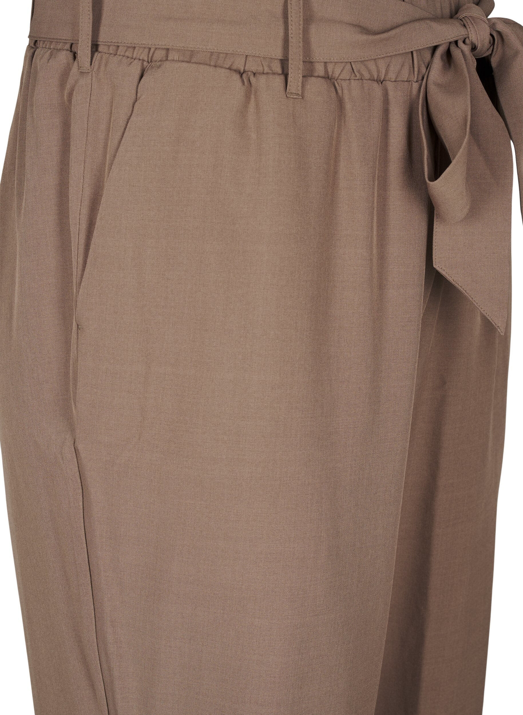 Zizzi Byxor med h&ouml;g midja, volanger och knytsk&auml;rp, Walnut Melange, Packshot image number 2