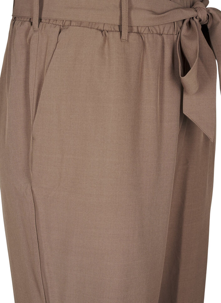 Byxor med hög midja, volanger och knytskärp, Walnut Melange, Packshot image number 2