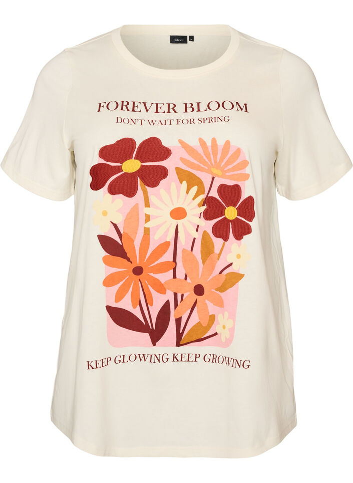 T-shirt i bomull med tryck, Vanilla, Packshot image number 0