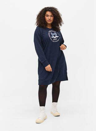 Sweatshirtklänning med huva, Navy Blazer PRINT, Model image number 2