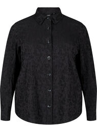 Skjortjacka i viskos med ton-i-ton-mönster, Black