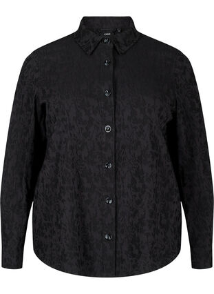 Skjortjacka i viskos med ton-i-ton-mönster, Black, Packshot image number 0