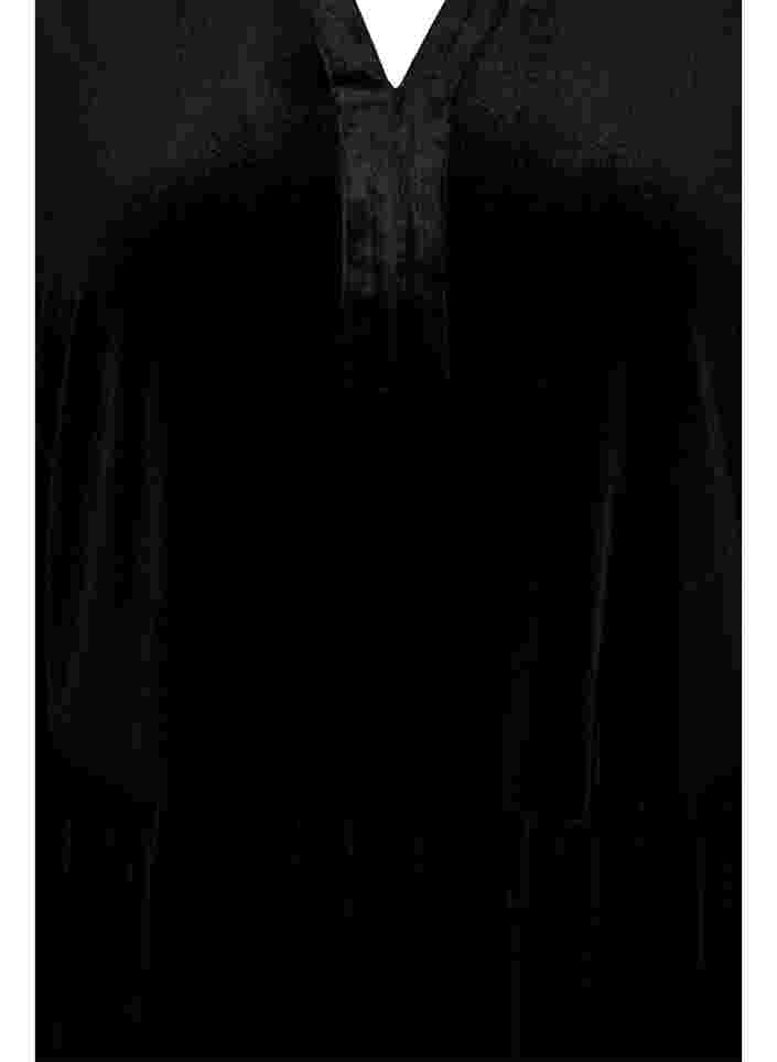 Velourklänning med volangkrage och 3/4-ärmar, Black, Packshot image number 2