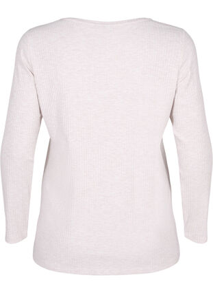 Ribbad långärmad tröja, Natural Mélange, Packshot image number 1
