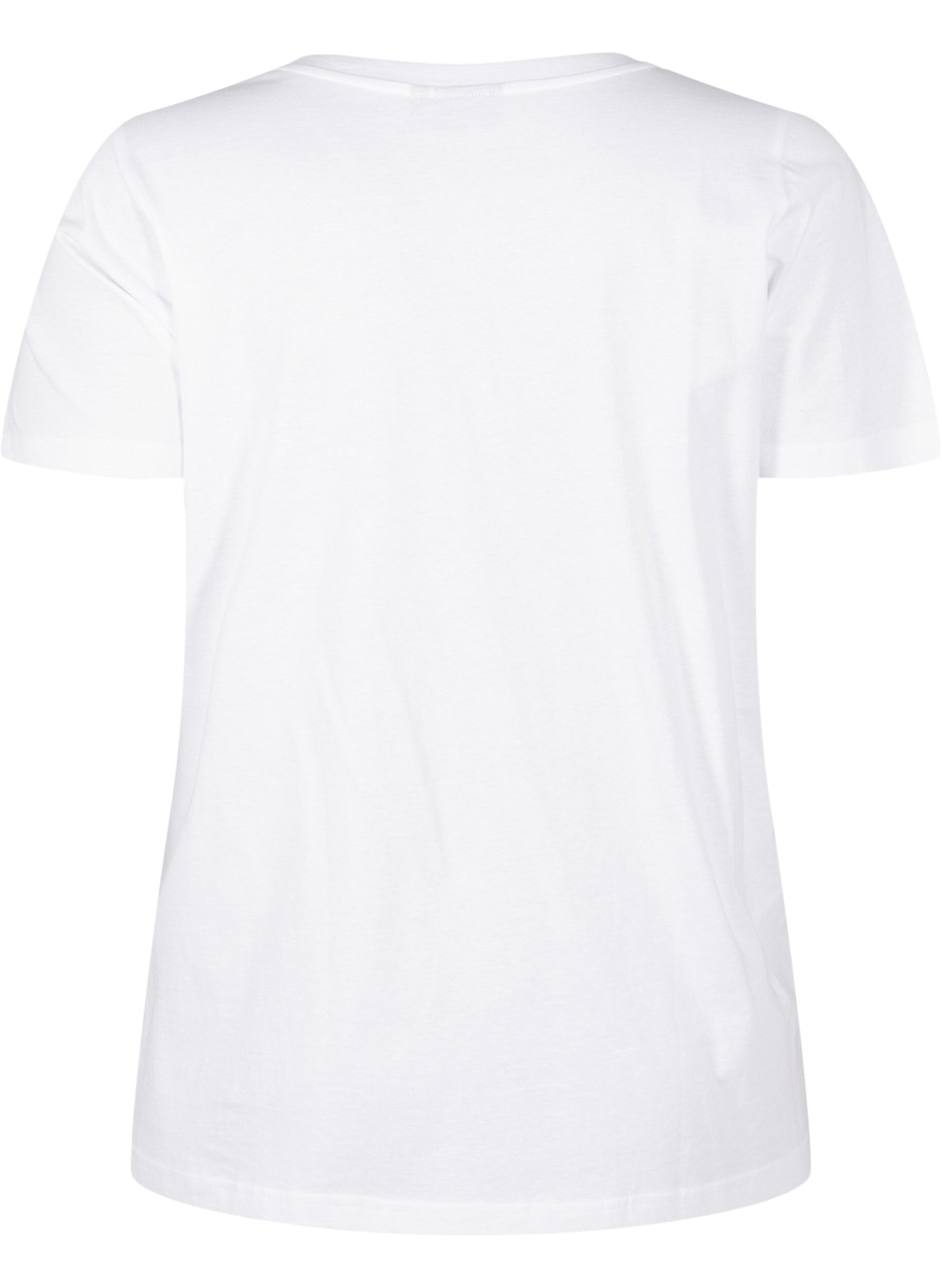 Zizzi T-shirt i bomull med strasstenar, Bright White, Packshot image number 1