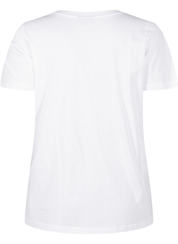 T-shirt i bomull med strasstenar, Bright White, Packshot image number 1