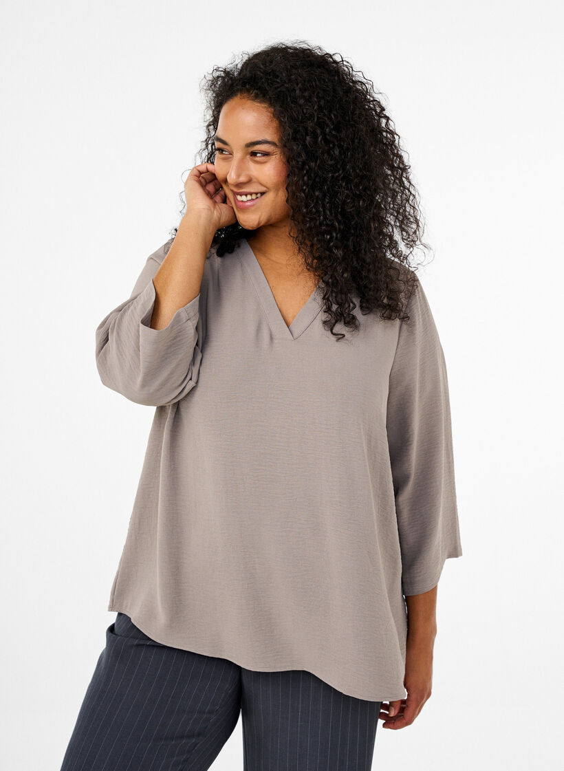 Blus med 3/4-&auml;rm, Beige, Model image number 0