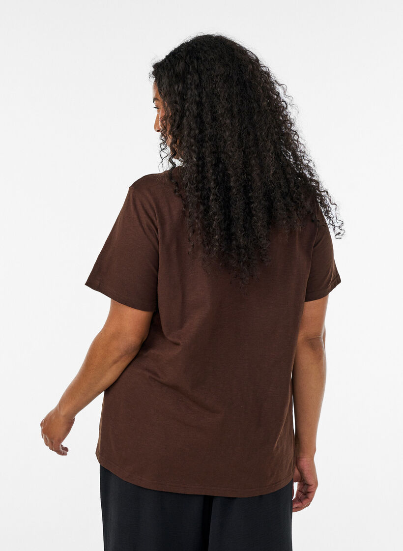T-shirt med knappdetalj, Brun, Model image number 2