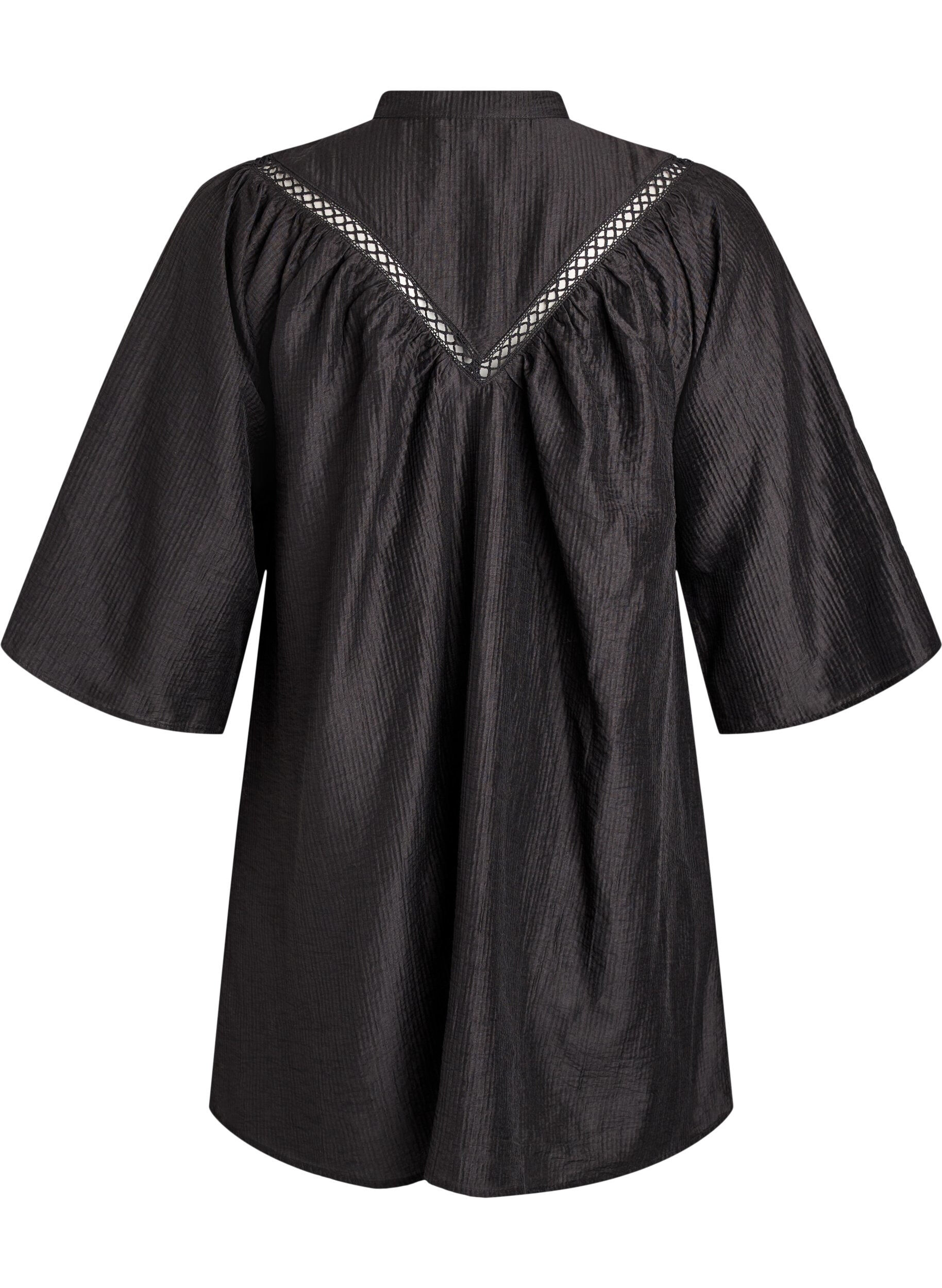 Zizzi Tunika med virkade detaljer och randig textur, Svart, Packshot image number 1