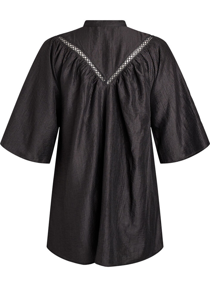 Tunika med virkade detaljer och randig textur, Svart, Packshot image number 1