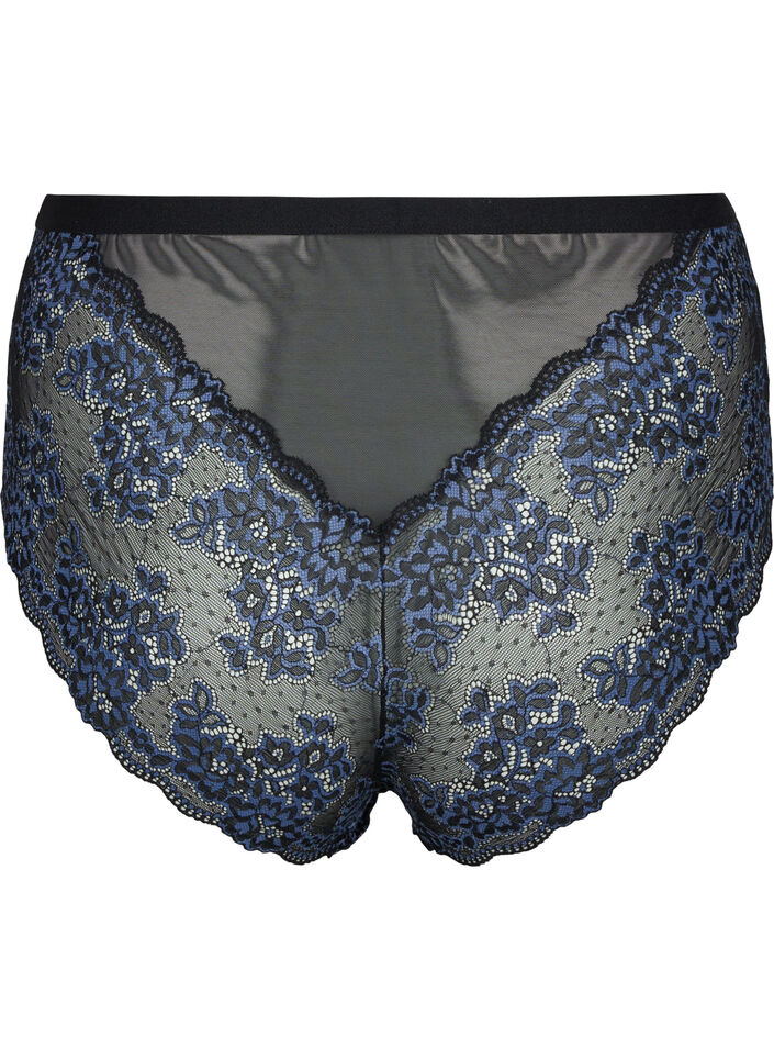 Spetstrosa med hög midja, Black w. blue lace, Packshot image number 1