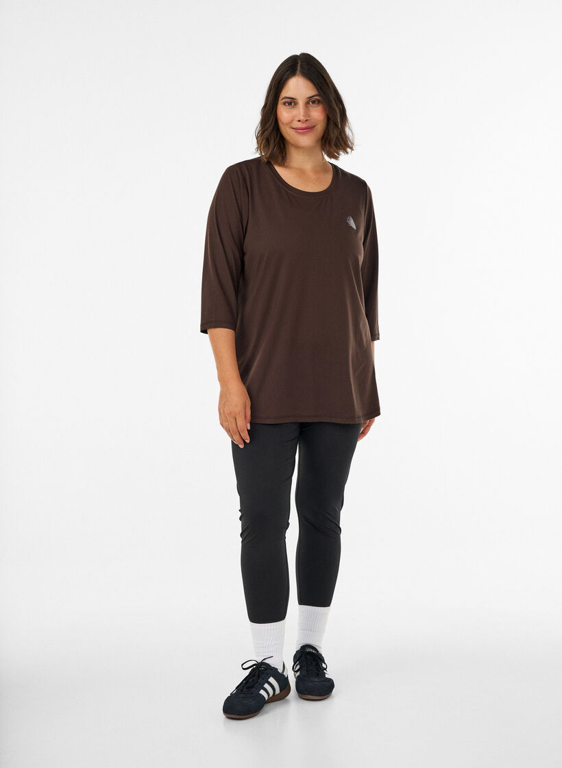 Tr&auml;ningstr&ouml;ja med 3/4 &auml;rmar, Brun, Model image number 1