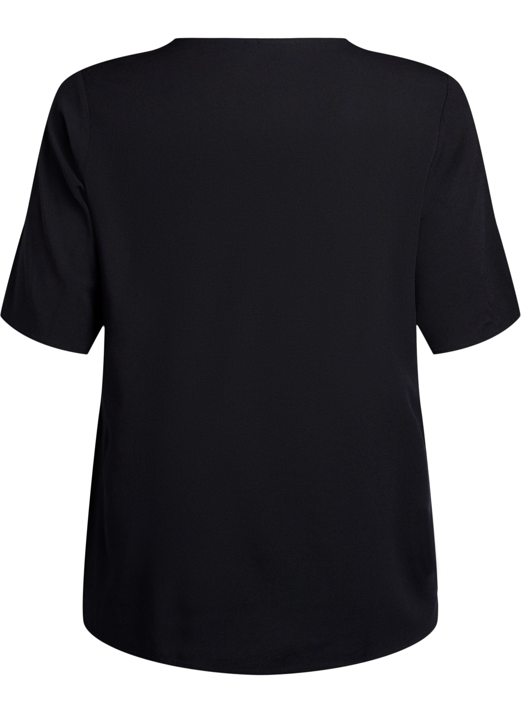 ZizziKort&auml;rmad v&auml;vd blus med rund hals, Svart, Packshot image number 1