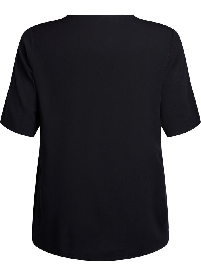 Kort&auml;rmad v&auml;vd blus med rund hals, Svart, Packshot image number 1