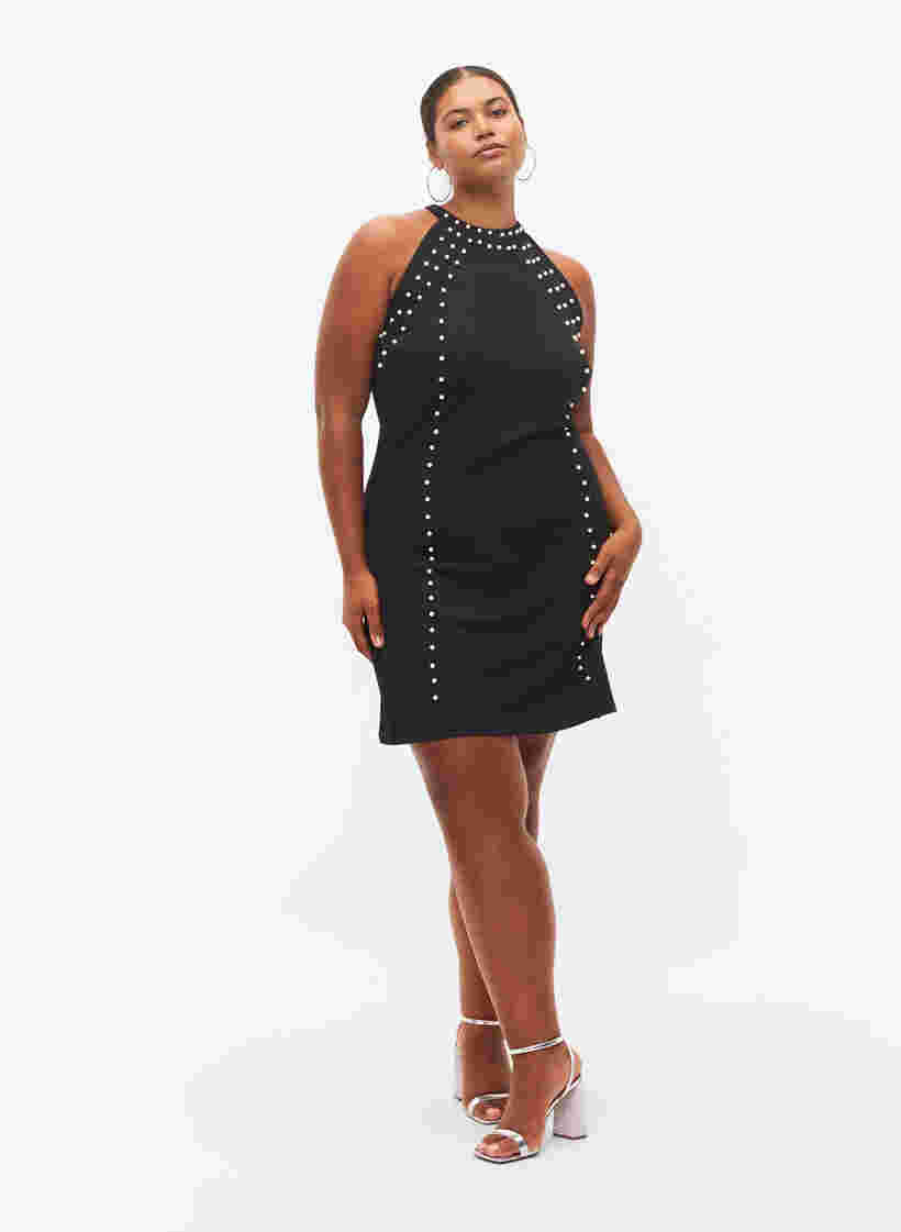 Halterneck-klänning med pärlor, Black w. Beads, Model image number 4